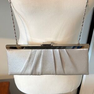 Gunne Sax Silver Satin Evening Clutch w/ Chain Strap | Formal Prom Wedding